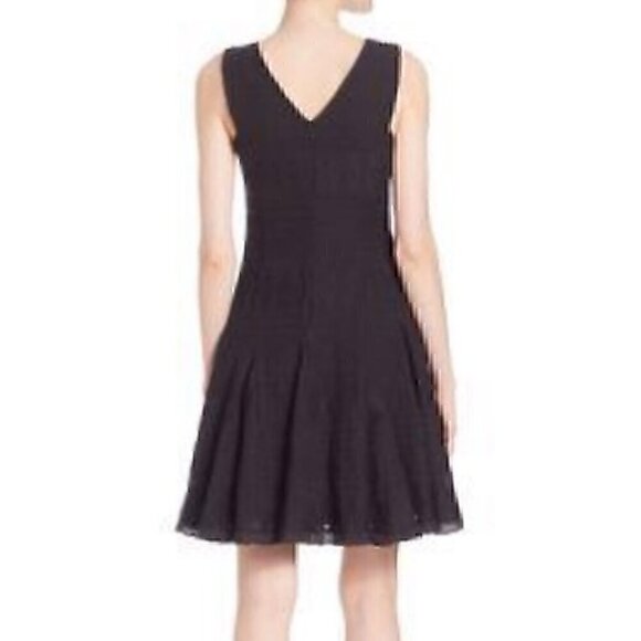 REBECCA TAYLOR Tie Embroidered Gauze Dress Black Geo Eyelet Boho Midi Fit Flare - Picture 4 of 16